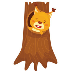 Adorable Orange Squirrel With A Cheerful Expression Peeking From A Tree Hole With A Transparent Background