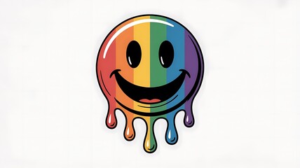 Vibrant rainbow melting smiley face icon with colorful drips