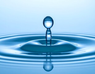 A close-up captures the moment of a water droplet's impact, showing the ripple effect and the droplet's reflection