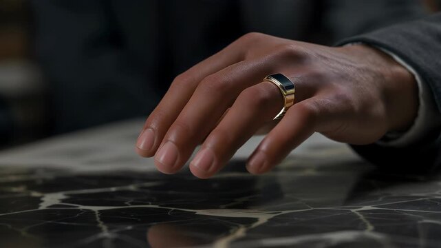 A close-up shot captures the elegance of a ring adorning a person's hand, against a blurred backdrop. The focus is sharp on the intricate details of the ring.