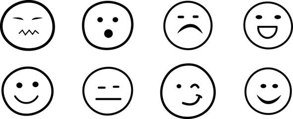 emojis Set of Black and White Line Art Emoticons