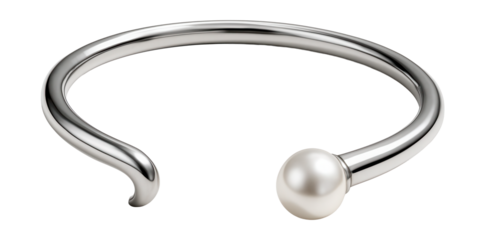 Sleek open cuff bracelet featuring elegant pearl end accents.