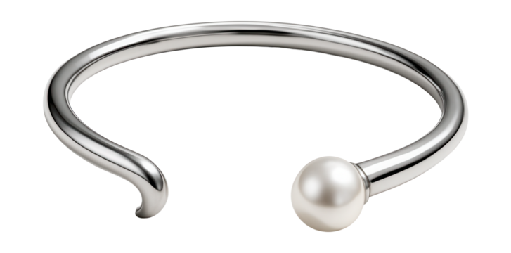 Sleek open cuff bracelet featuring elegant pearl end accents.