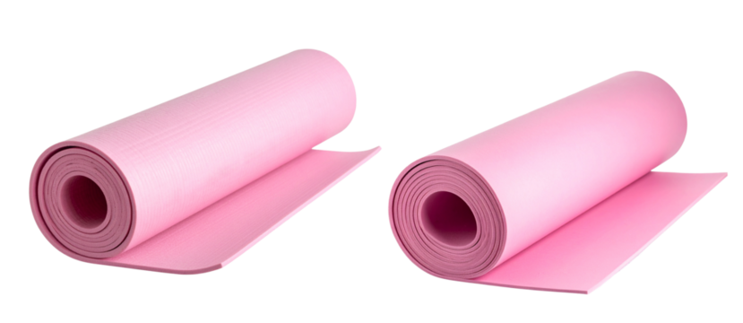 Set of Rolled Pink Yoga Mat Standing Vertically with Soft Gradient Lighting, isolated on transparent background
