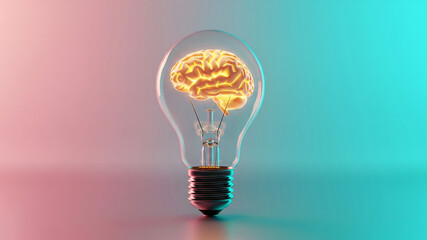 glowing brain inside lightbulb symbolizing idea intelligence and creativity