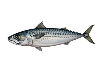 Fototapeta premium Detailed illustration of a mackerel, showcasing its unique scales and fins against a stark black backdrop.