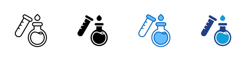 Experimental Multiple Style Icon Design Vector - flask and test tube with a drop representing experimentation and scientific testing