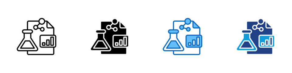 Scientific Journal Multiple Style Icon Design Vector - chemistry flask with a document and molecular diagram representing published scientific studies