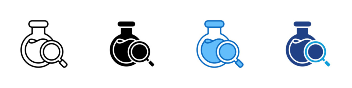 Research Multiple Style Icon Design Vector - flask with a magnifying glass representing scientific research and investigation