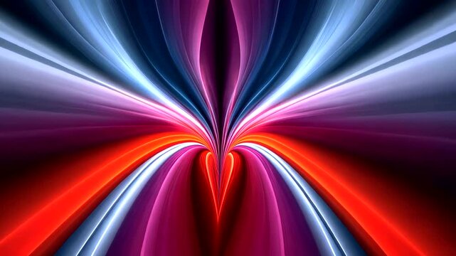 Abstract design depicting an inverted heart-like shape formed by dynamic lines and light with vibrant colors
