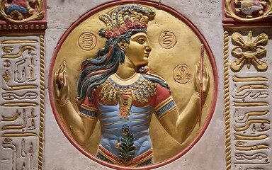 Obraz premium Mesopotamian gods Ea Enki divine wisdom magic ancient Sumerian deities temple mystical scene sacred symbols throne ceremonial robes intricate carvings sacred artifacts majestic detailed illustration