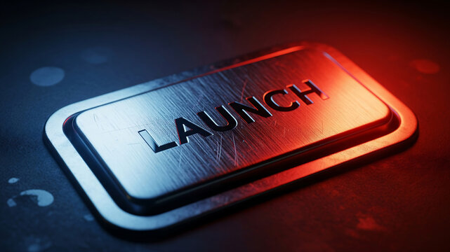 metal launch button neon light