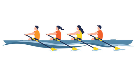 Mixed gender rowing team in a coxless four boat.