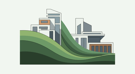 Modern Architecture Emerging from Green Hills.