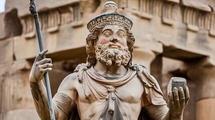 Obraz premium Mesopotamian gods Ea Enki divine wisdom magic ancient Sumerian deities temple mystical scene sacred symbols throne ceremonial robes intricate carvings sacred artifacts majestic detailed illustration