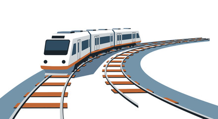 Modern High Speed Train on Curved Railway Tracks.