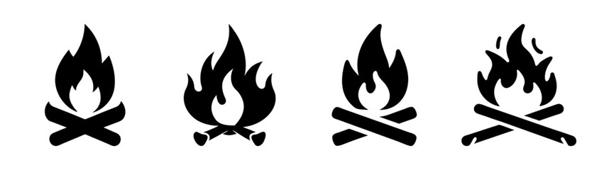 Vector illustration of campfire bonfire flame burning wood logs fire camping outdoor design element