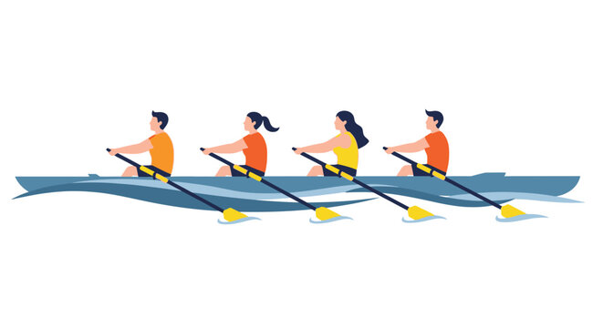 Mixed gender rowing team in a coxless four boat.