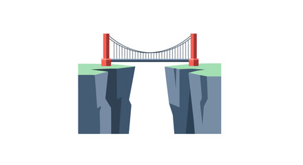 Red Suspension Bridge Connecting Two Rocky Cliffs Over a Chasm.