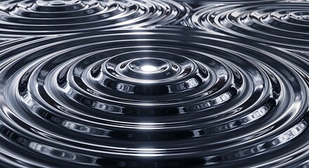 A close-up view of a dark, reflective metallic surface with multiple concentric circular ripples and light reflections.