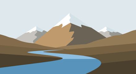 Serene Mountain Landscape with Winding River.