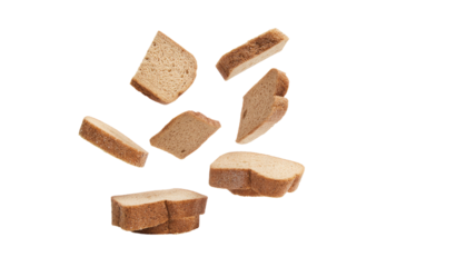 Floating bread slices against a pure black background