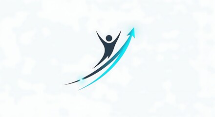 Stylized silhouette of a person celebrating success with an upward arrow symbolizing growth and achievement.