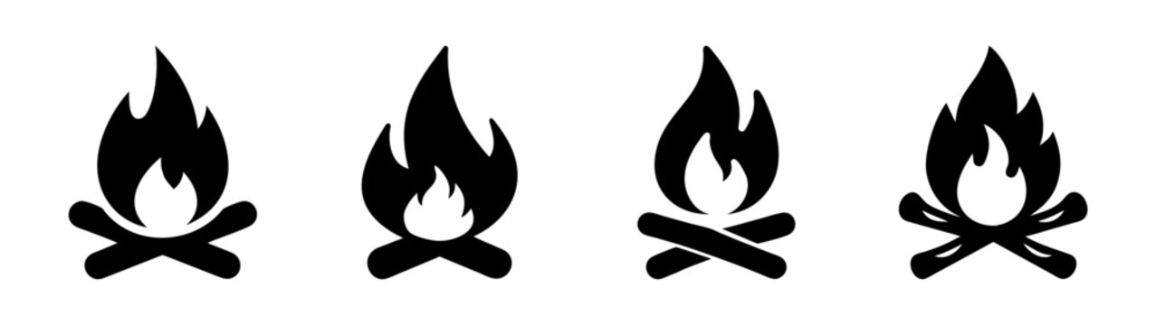 Campfire bonfire flame fire wood logs burning hot heat outdoor camping graphic illustration vector