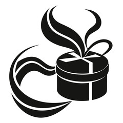 Black and white vector illustration of a gift box with ribbon