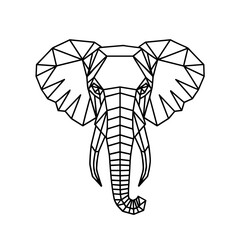 Geometric elephant head in black line art on transparent background