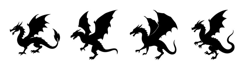 Dragon silhouette vector art flying dragon illustration fantasy creature mythical beast design element set