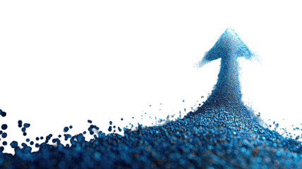 Title: Upward Arrow Composed of Tiny Particles on White Background