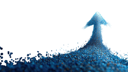 Title: Upward Arrow Composed of Tiny Particles on White Background