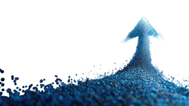 Title: Upward Arrow Composed of Tiny Particles on White Background