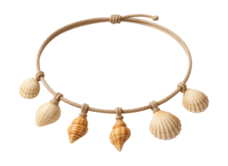 Seashell charm anklet on natural cord for a beach-inspired look.