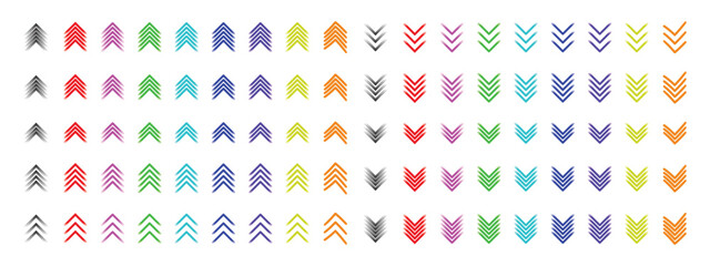 Colorful Up and Down Chevron Arrow Icon Set Vector Illustration.
