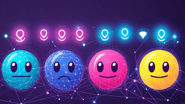 Selective focus. 3D emoji faces showing different emotions and expressions. Set of colorful 3D smiley icons representing various moods