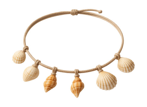 Seashell charm anklet on natural cord for a beach-inspired look.