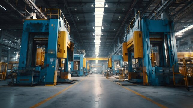 Empty manufacturing factory hall with large industrial machinery - Powered by Adobe