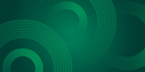 Abstract green geometric lines glow on a dark green background. Sparkling circular line pattern. Modern technology design eps10.