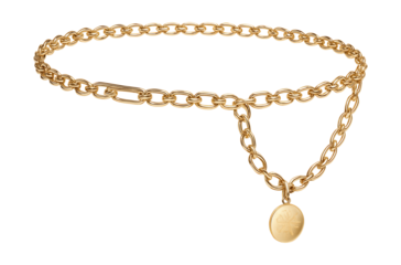 Elegant chain belt featuring a petite engraved disc charm.