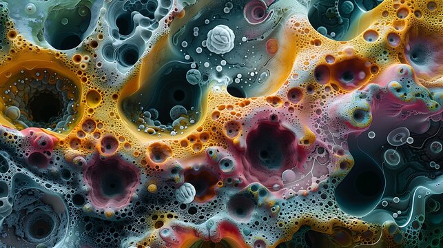 A colorful and textured abstract image with many holes and bubble like shapes - Powered by Adobe