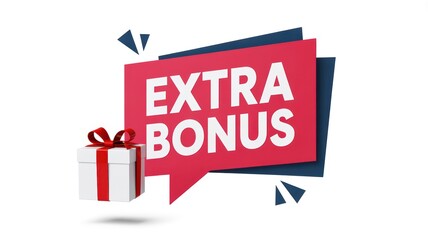 Extra bonus promotion concept gift box with red ribbon marketing vector illustration for advertising and special offers