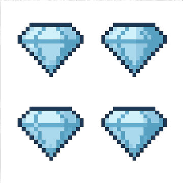 Pixel art diamond vector icons set: simple gemstone illustrations
