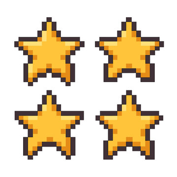 Star vector icons set in pixel art style: simple, compose, decorative elements