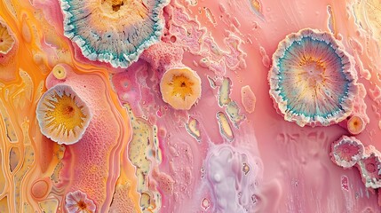 A vibrant close up of colorful abstract shapes and textured surface pattern art work