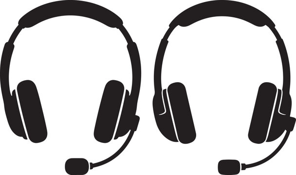 Two black headsets with microphones silhouette