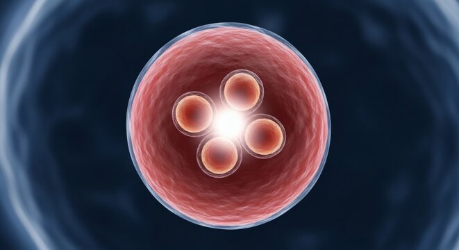 Dividing Cell Red Core with Blue Plasma Life, Science, and Growth Concept.