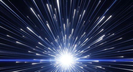 A bright, glowing light source emitting numerous blue-white rays, creating a dynamic burst effect against a dark background, symbolizing speed and energy.