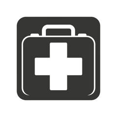 Fototapeta premium First aid kit icon with white cross on dark background.